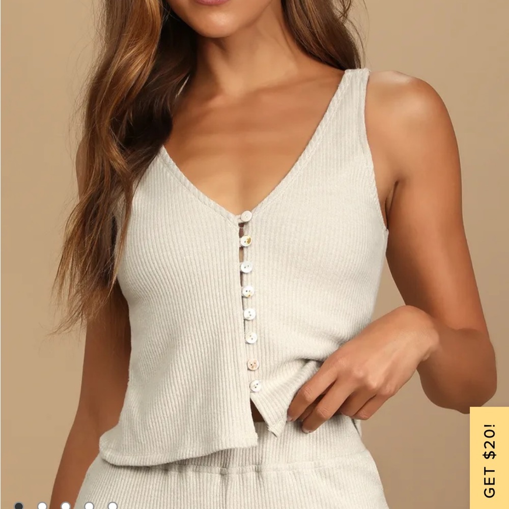 Lulus beige button up tank top
